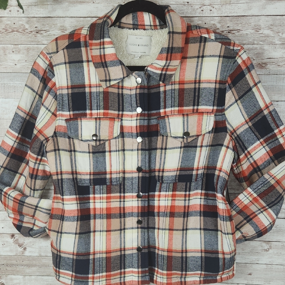 Lucky Brand Women's Plaid Utility Jacket - Red, Navy, Cream - Picture 3 of 10
